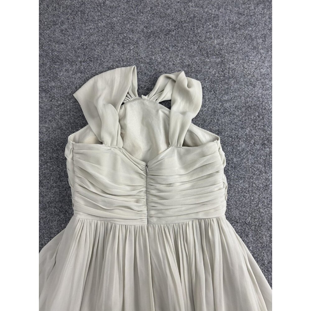 Jenny Yoo Dress Womens 0 Light Gray Chiffon One Shoulder Bow Maxi Gown Formal - Picture 8 of 8